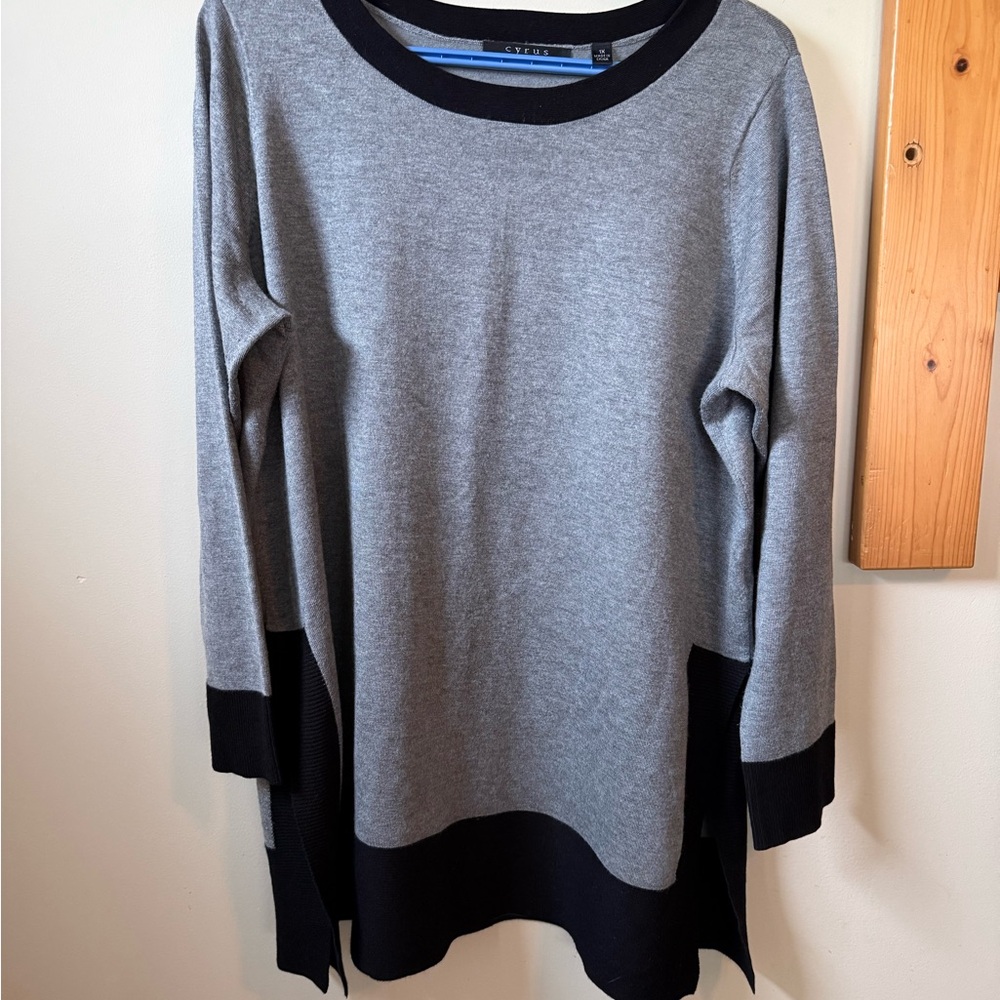 Cyrus Gray Tunic with Black Trim Long Sleeve